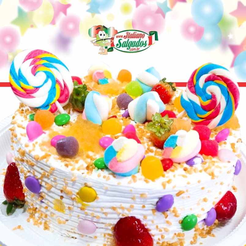 Torta Bolo Alegria aniversário infantil festa Italiano Salgados